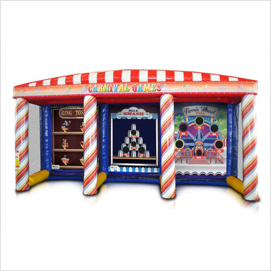 Fun Fair Stall Inflatable Carnival Midway 3 Games In 1 Ring Toss Milk Bottle Smash Toss Ferris Wheel Toss