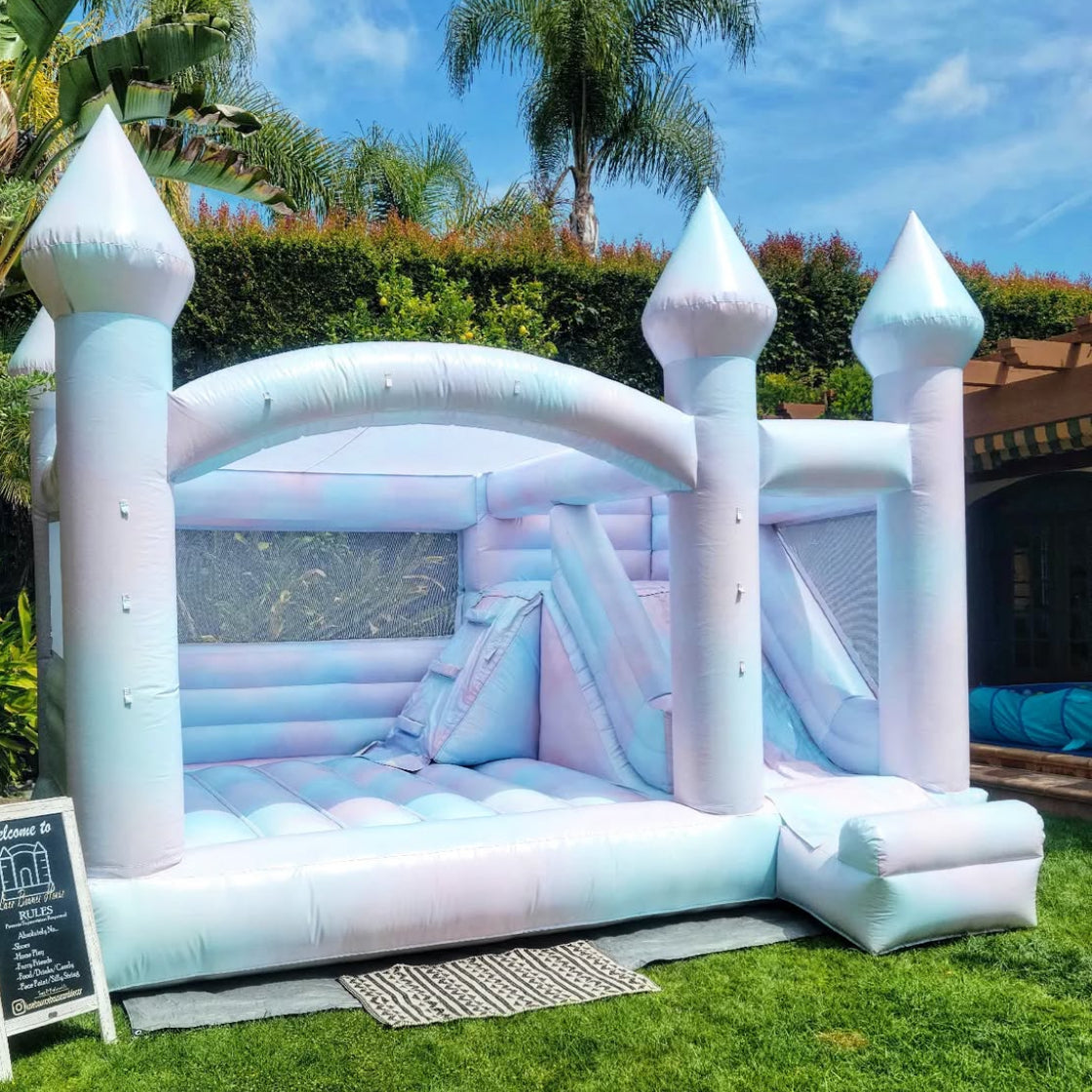 Tie-Dye Inflatable White Bounce House With Slide Combo - Inflatable-Zone