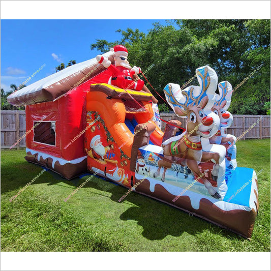 Inflatable Santa Christmas Bounce House Rental Near Me Jumper Water Slide Combo Happy Hop Bouncy Castle Slide - Inflatable-Zone