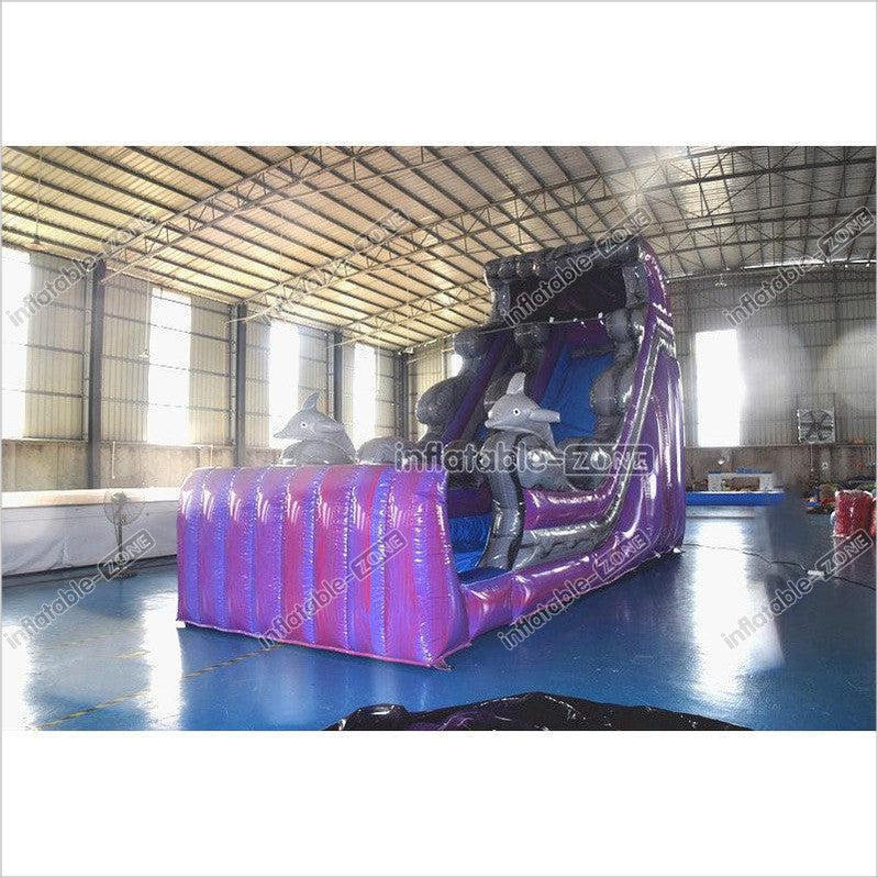 Purple Wave Single Lane Inflatable Waterslide Commercial Event Small Inflatable Dolphin Water Slide Pool - Inflatable-Zone