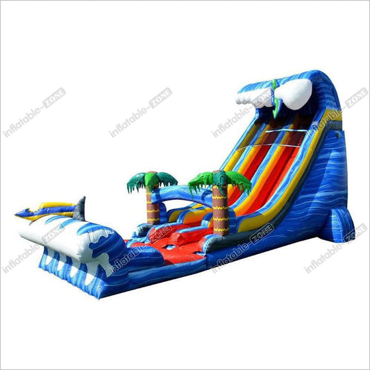 Shark Sighted Dual Lane Moonwalks Water Slide With Detachable Deep Pool Tropical Waterslide Inflatable - Inflatable-Zone