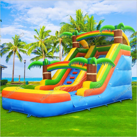 Tropical Inflatable Water Slide Commercial Wet Dry Bouncer Outdoor Blow Up Slide And Pool - Inflatable-Zone