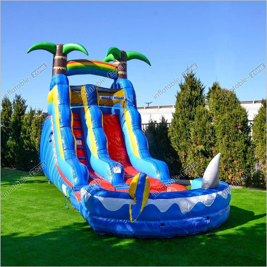 Ocean Shark Commercial Grade Water Slide With Pool Bounce Near Me Inflatables And Fun - Inflatable-Zone
