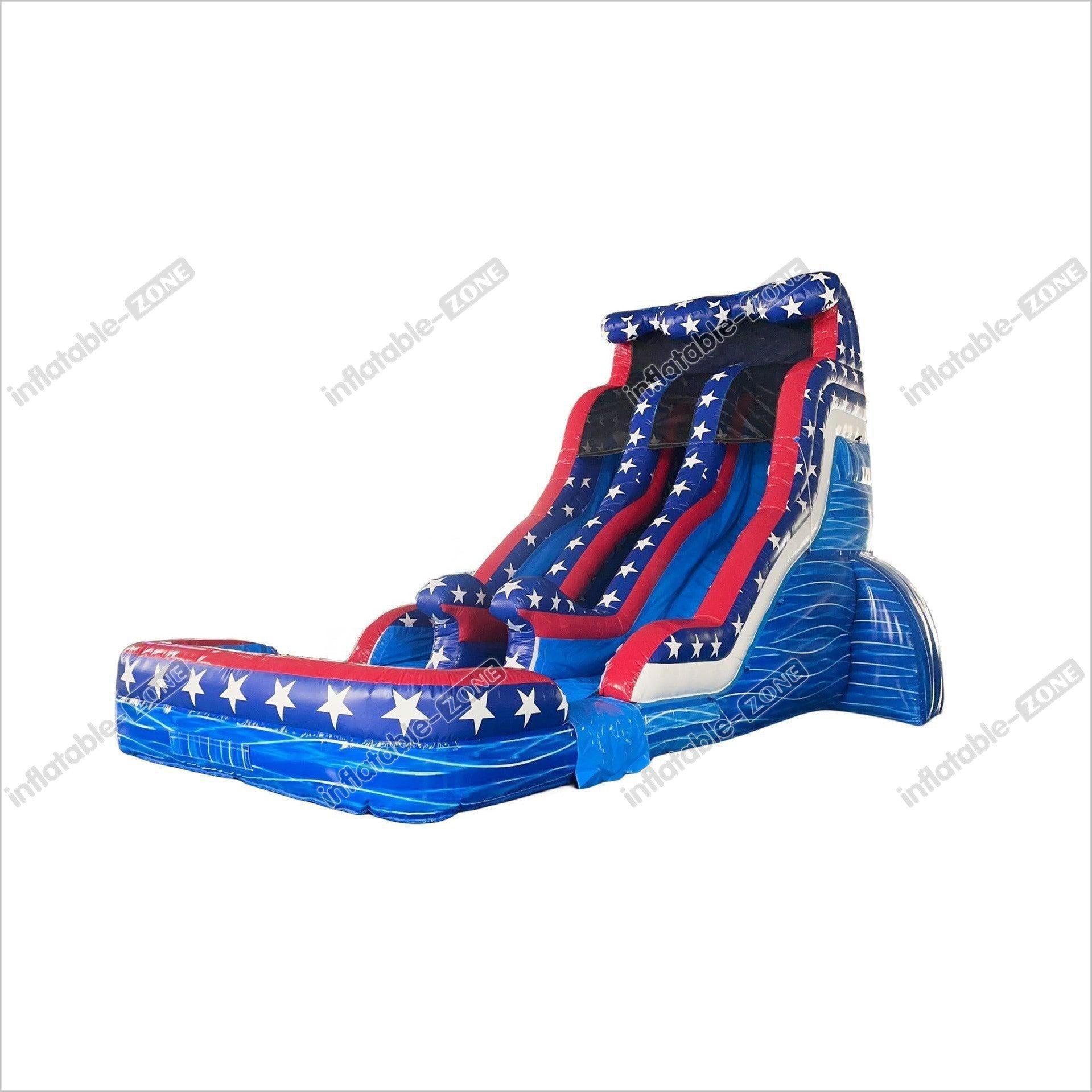 American Flag Double Lane Inflatable Water Slide Giant Backyard Rave Sports Water Slides With Pool - Inflatable-Zone