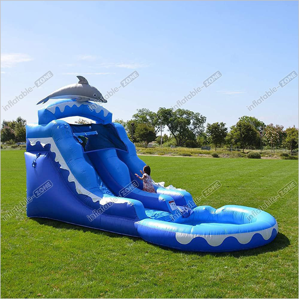 Commercial Water Slide With Pool For Kid'S, Inflatable Dolphin Water Slide For Summer Event - Inflatable-Zone