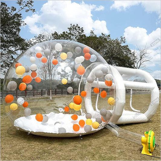 Party Inflatable Clear Bubble Tent Camping Tent With Tunnel White Inflatable Dome Bubble House - Inflatable-Zone