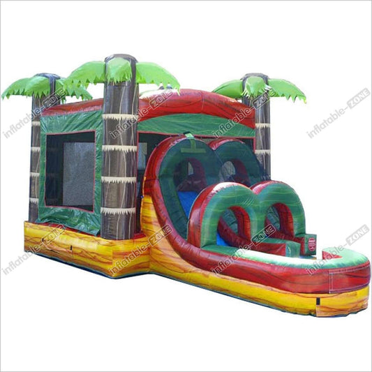 Tropical Bounce House Club Blow Up Water Slide Island Palm Beach Party Happy Hop Bouncy Castle - Inflatable-Zone