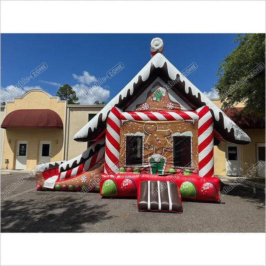 Christmas Bouncy Castle Waterslide Combo Rental Gingerbread Bounce House Water Slide Jumpy House - Inflatable-Zone