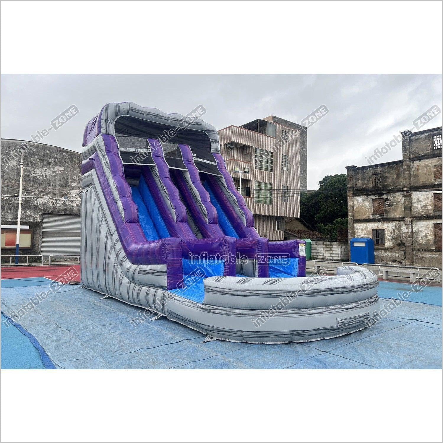 Commercial Double Water Slide Outdoor Playground Toys Purple Wave Inflatable Water Slide For Pool - Inflatable-Zone