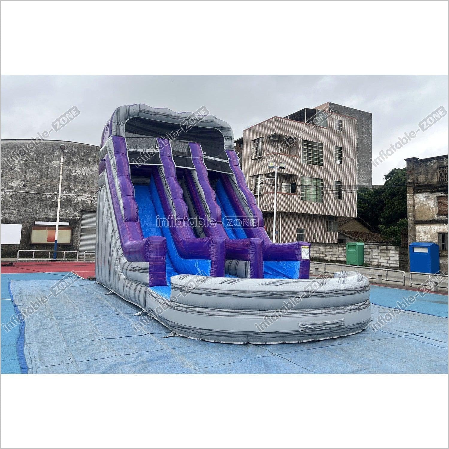 Commercial Double Water Slide Outdoor Playground Toys Purple Wave Inflatable Water Slide For Pool - Inflatable-Zone