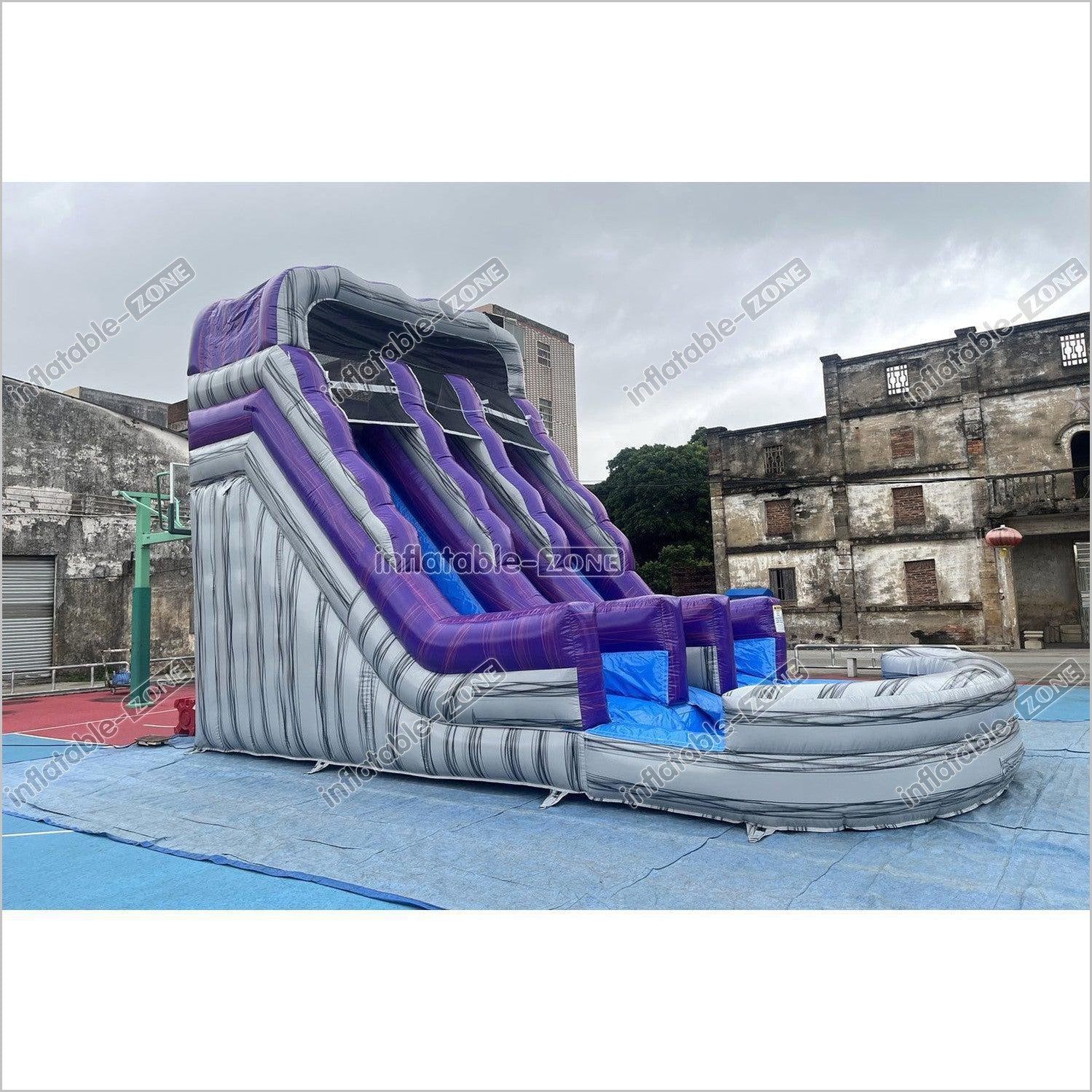 Commercial Double Water Slide Outdoor Playground Toys Purple Wave Inflatable Water Slide For Pool - Inflatable-Zone