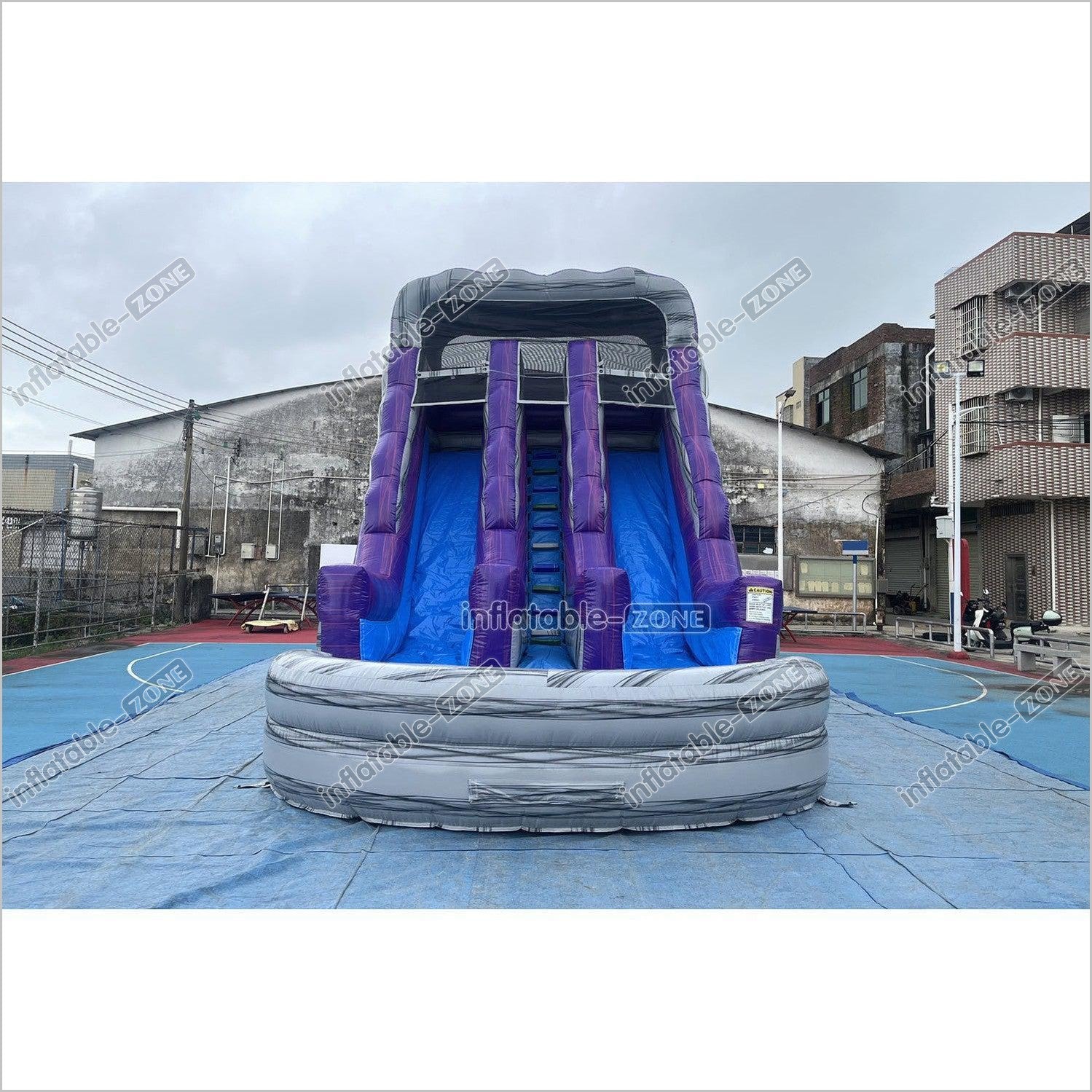 Commercial Double Water Slide Outdoor Playground Toys Purple Wave Inflatable Water Slide For Pool - Inflatable-Zone