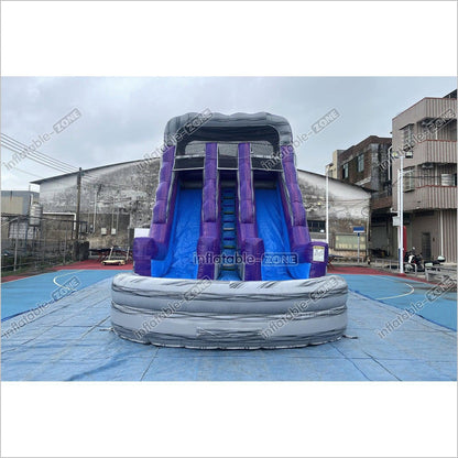 Commercial Double Water Slide Outdoor Playground Toys Purple Wave Inflatable Water Slide For Pool - Inflatable-Zone