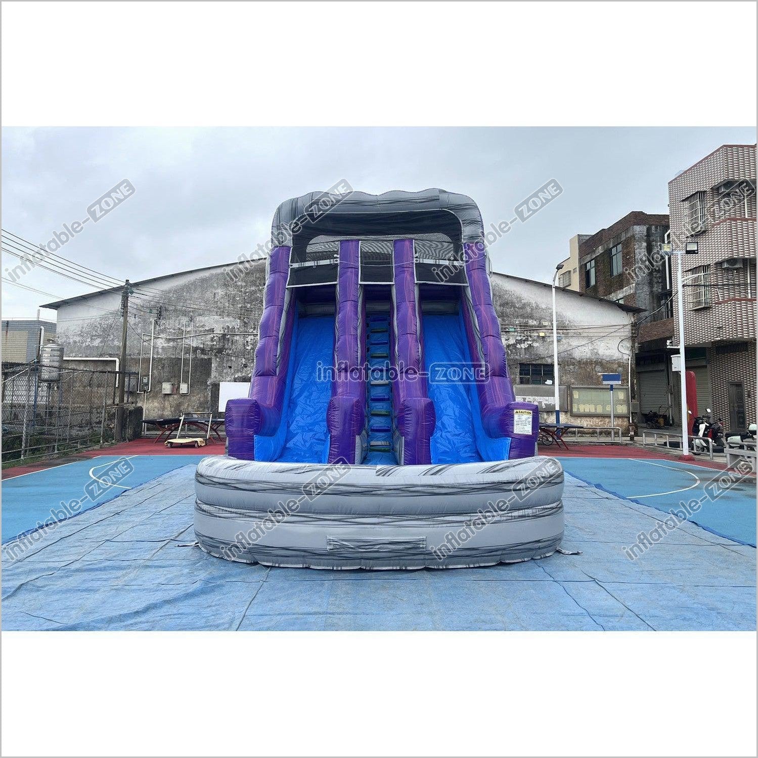 Commercial Double Water Slide Outdoor Playground Toys Purple Wave Inflatable Water Slide For Pool - Inflatable-Zone