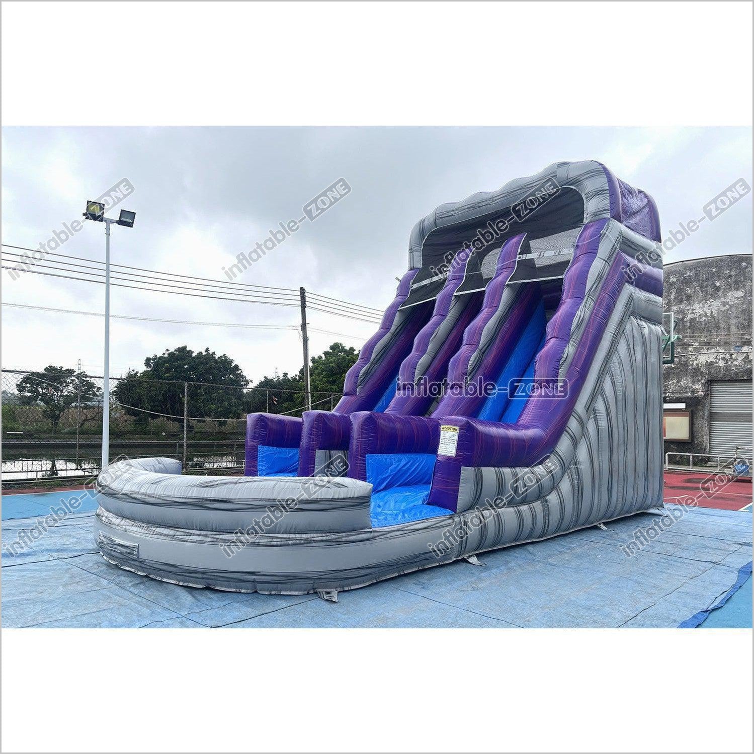 Commercial Double Water Slide Outdoor Playground Toys Purple Wave Inflatable Water Slide For Pool - Inflatable-Zone