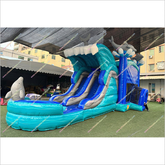 Dolphin Combo Water Slides And Bounce Houses For Rent Jumpers Party Inflatable Water Slide Bouncy Castle