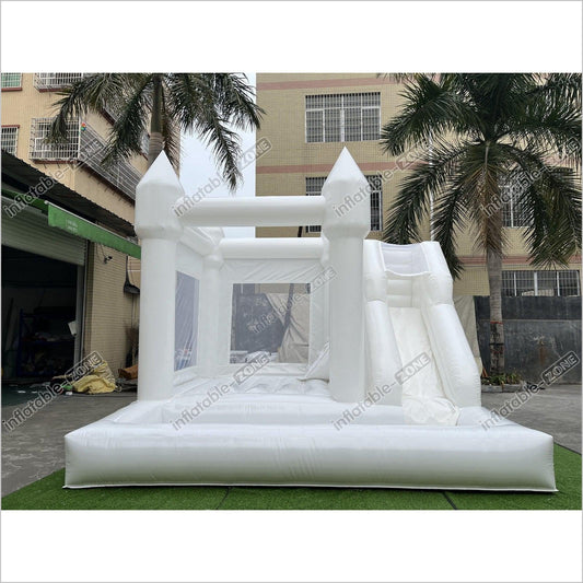 3 In 1 White Bouncy House Jumper With Slide And Ball Pit Pool - Inflatable-Zone