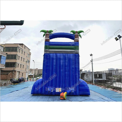 Outdoor Giant Inflatable Bouncy Waterslide Tropical Palm Tree Single Lane Water Slide With Swimming Pool Jumper - Inflatable-Zone