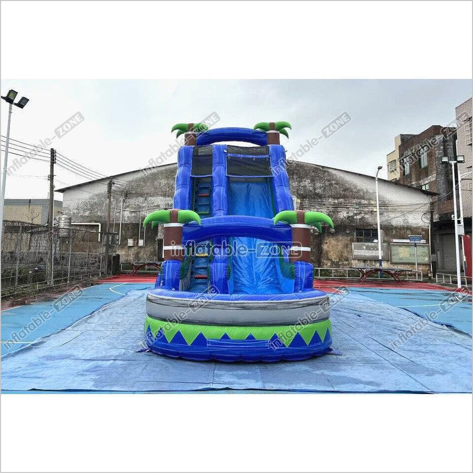 Outdoor Giant Inflatable Bouncy Waterslide Tropical Palm Tree Single Lane Water Slide With Swimming Pool Jumper - Inflatable-Zone
