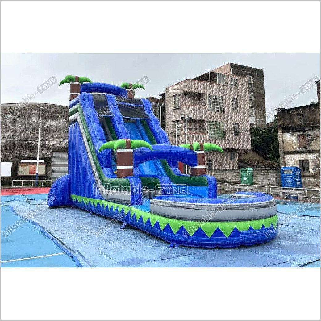 Outdoor Giant Inflatable Bouncy Waterslide Tropical Palm Tree Single Lane Water Slide With Swimming Pool Jumper - Inflatable-Zone