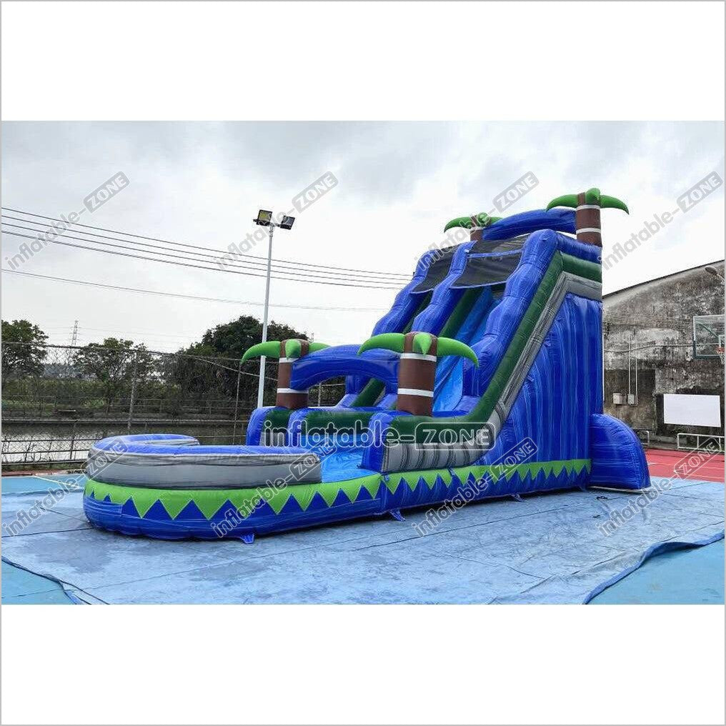 Outdoor Giant Inflatable Bouncy Waterslide Tropical Palm Tree Single Lane Water Slide With Swimming Pool Jumper - Inflatable-Zone