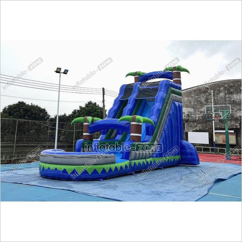 Outdoor Giant Inflatable Bouncy Waterslide Tropical Palm Tree Single Lane Water Slide With Swimming Pool Jumper - Inflatable-Zone