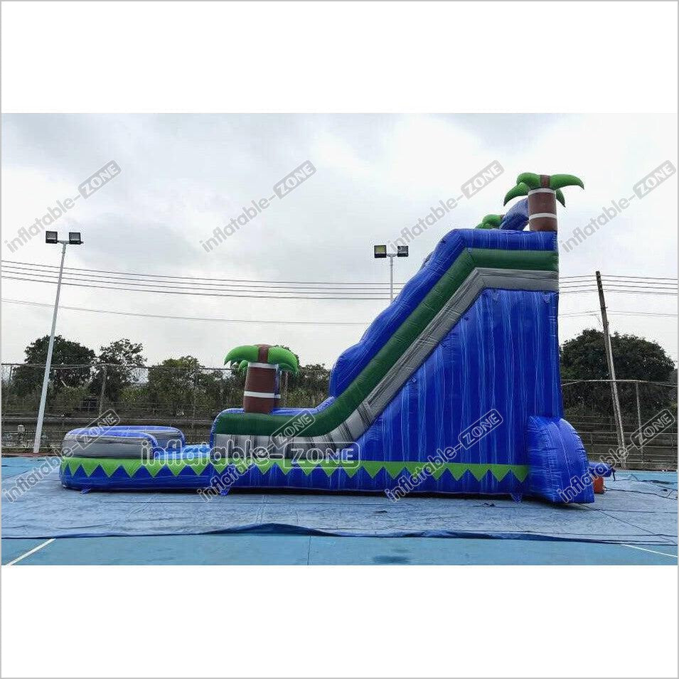 Outdoor Giant Inflatable Bouncy Waterslide Tropical Palm Tree Single Lane Water Slide With Swimming Pool Jumper - Inflatable-Zone