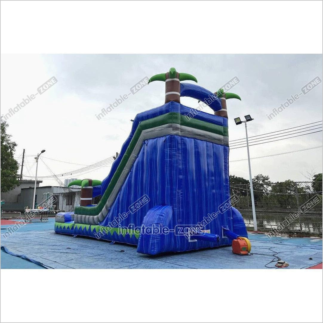 Outdoor Giant Inflatable Bouncy Waterslide Tropical Palm Tree Single Lane Water Slide With Swimming Pool Jumper - Inflatable-Zone