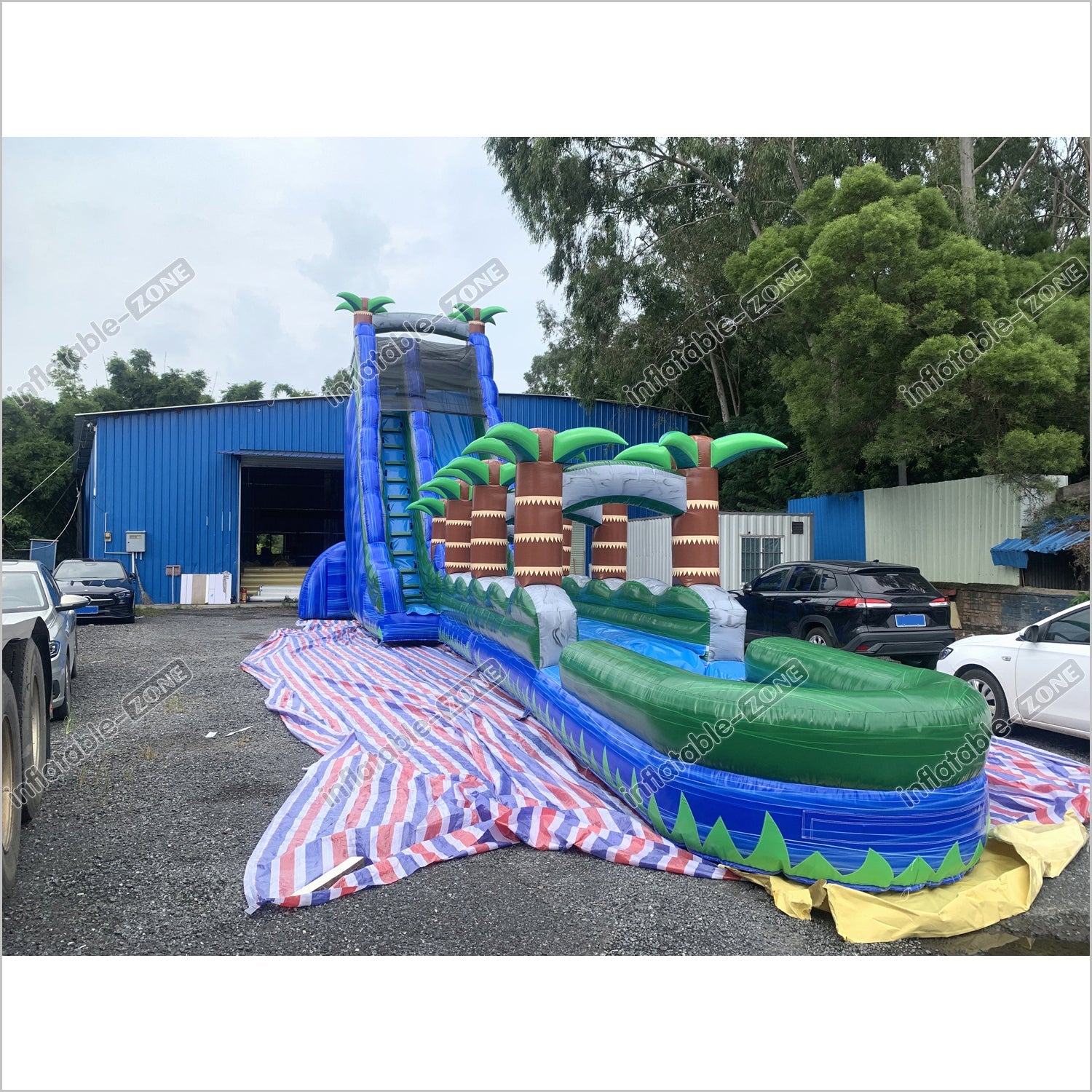 Inflatable Water Slide With Palm Trees Large Outdoor Inflatables Water Play Jumping Castle Slip And Slide Into Pool - Inflatable-Zone