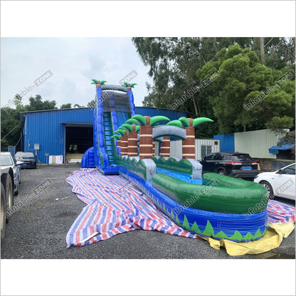Inflatable Water Slide With Palm Trees Large Outdoor Inflatables Water Play Jumping Castle Slip And Slide Into Pool - Inflatable-Zone