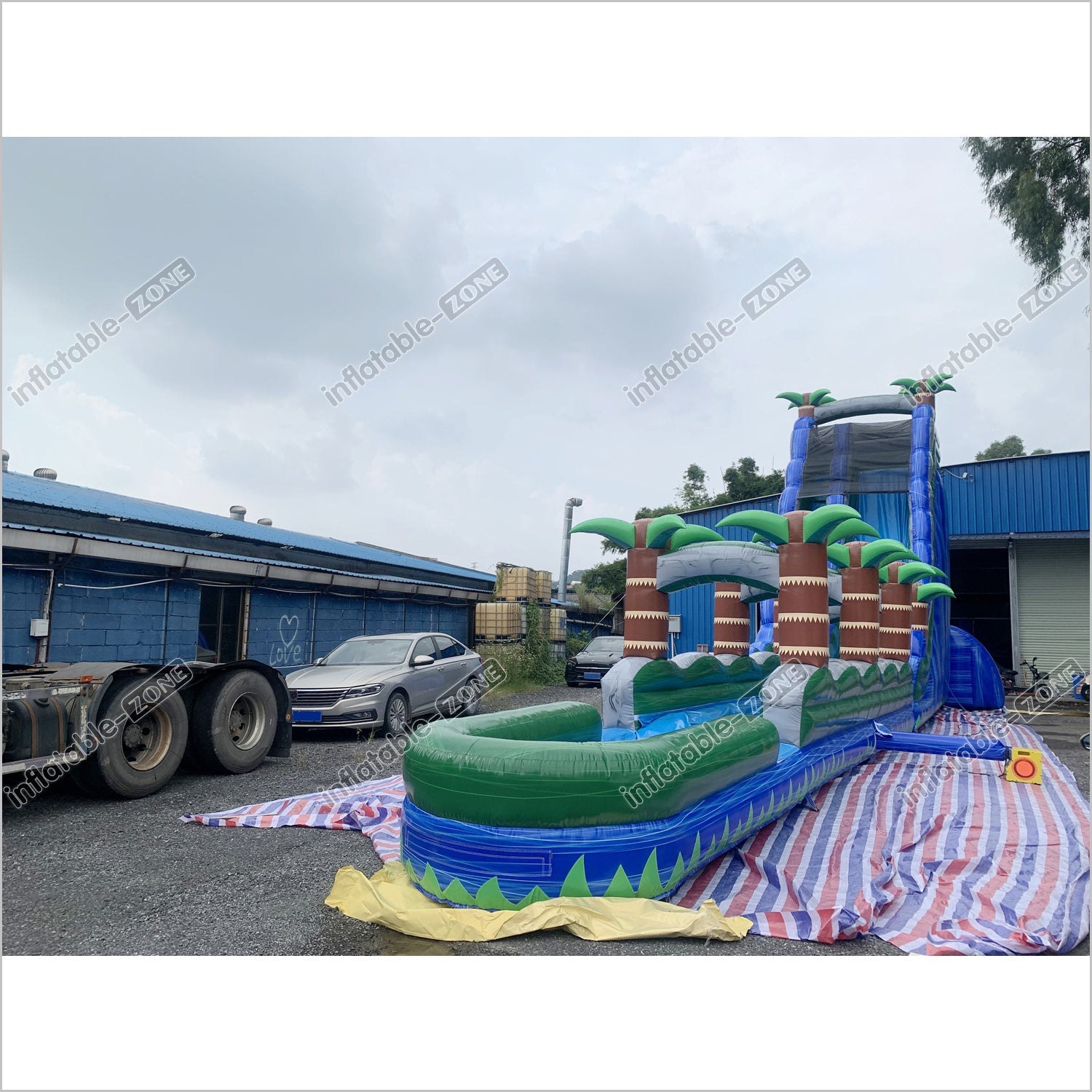 Inflatable Water Slide With Palm Trees Large Outdoor Inflatables Water Play Jumping Castle Slip And Slide Into Pool - Inflatable-Zone