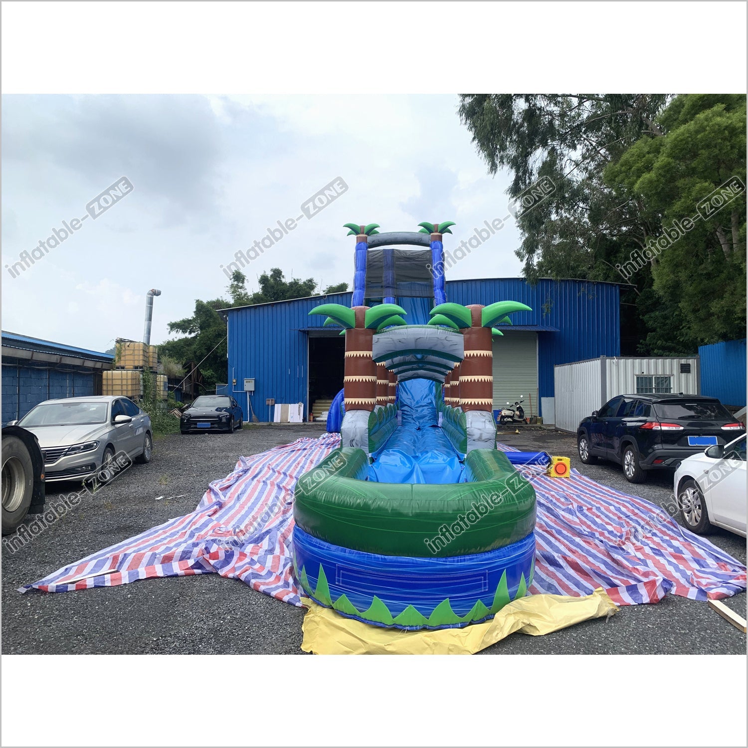 Inflatable Water Slide With Palm Trees Large Outdoor Inflatables Water Play Jumping Castle Slip And Slide Into Pool - Inflatable-Zone