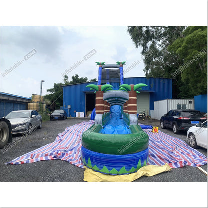Inflatable Water Slide With Palm Trees Large Outdoor Inflatables Water Play Jumping Castle Slip And Slide Into Pool - Inflatable-Zone