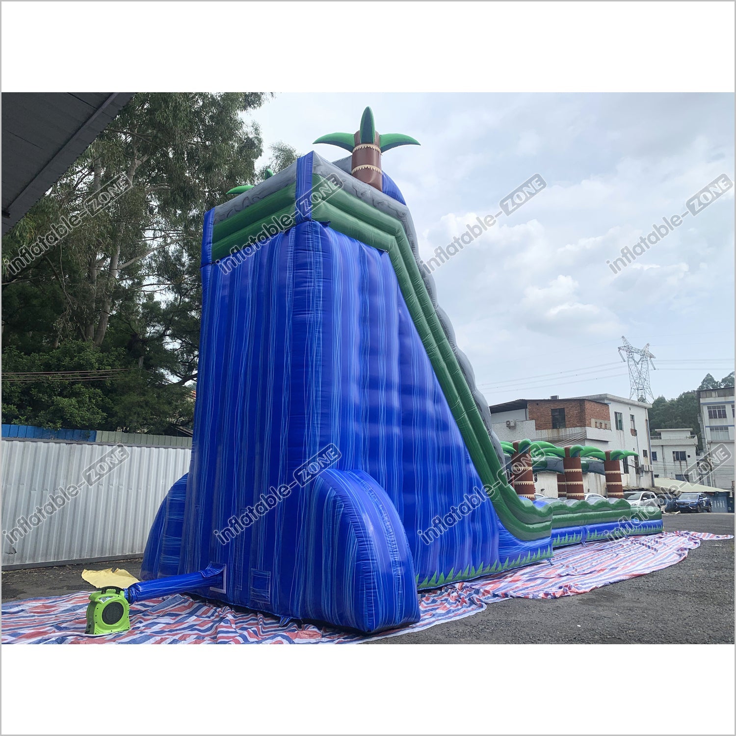 Inflatable Water Slide With Palm Trees Large Outdoor Inflatables Water Play Jumping Castle Slip And Slide Into Pool - Inflatable-Zone