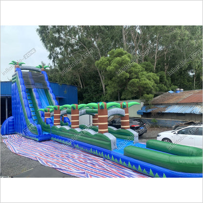 Inflatable Water Slide With Palm Trees Large Outdoor Inflatables Water Play Jumping Castle Slip And Slide Into Pool - Inflatable-Zone