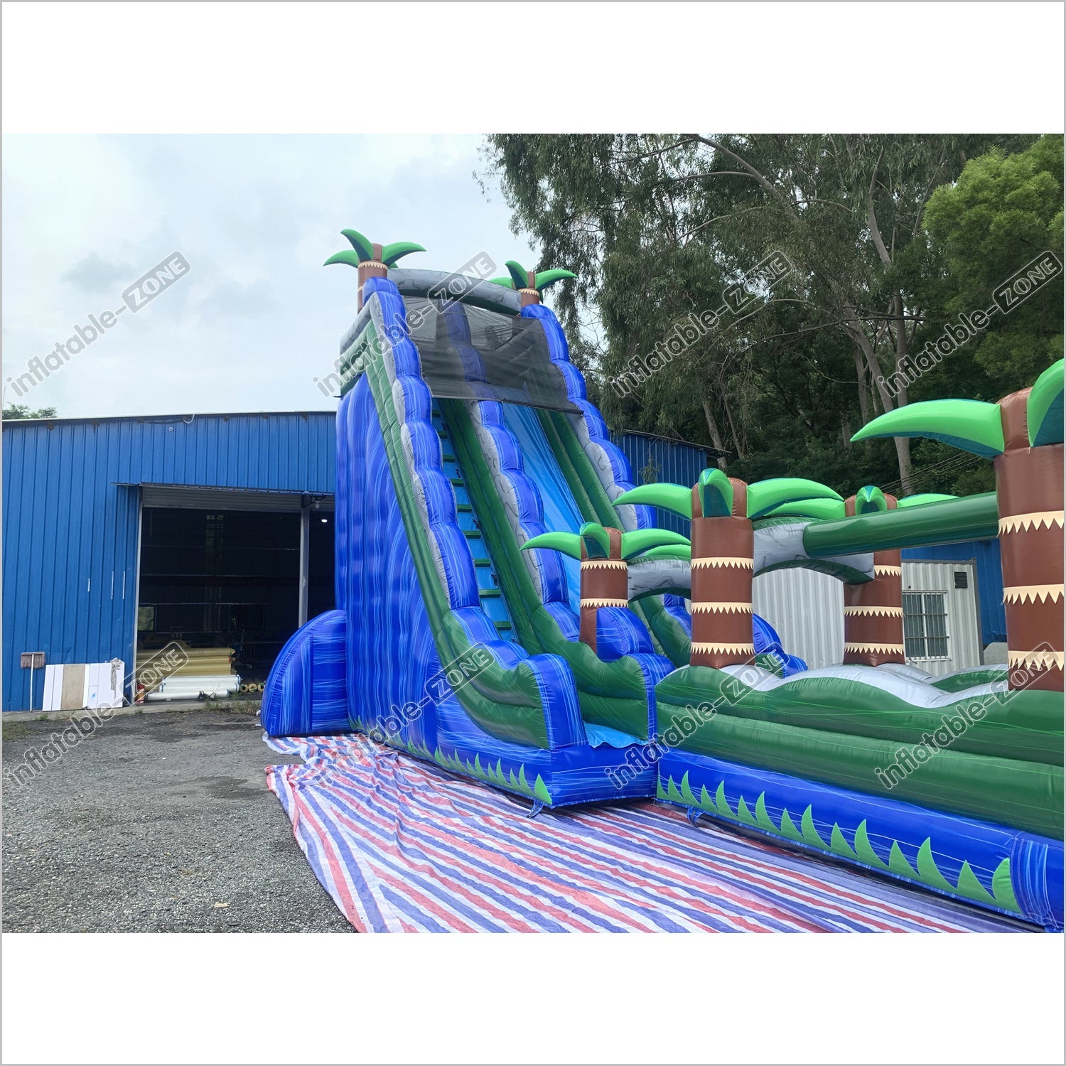 Inflatable Water Slide With Palm Trees Large Outdoor Inflatables Water Play Jumping Castle Slip And Slide Into Pool - Inflatable-Zone