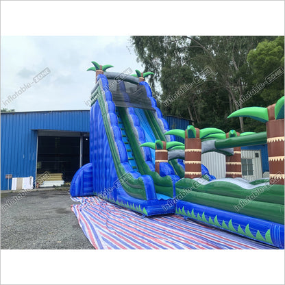 Inflatable Water Slide With Palm Trees Large Outdoor Inflatables Water Play Jumping Castle Slip And Slide Into Pool - Inflatable-Zone