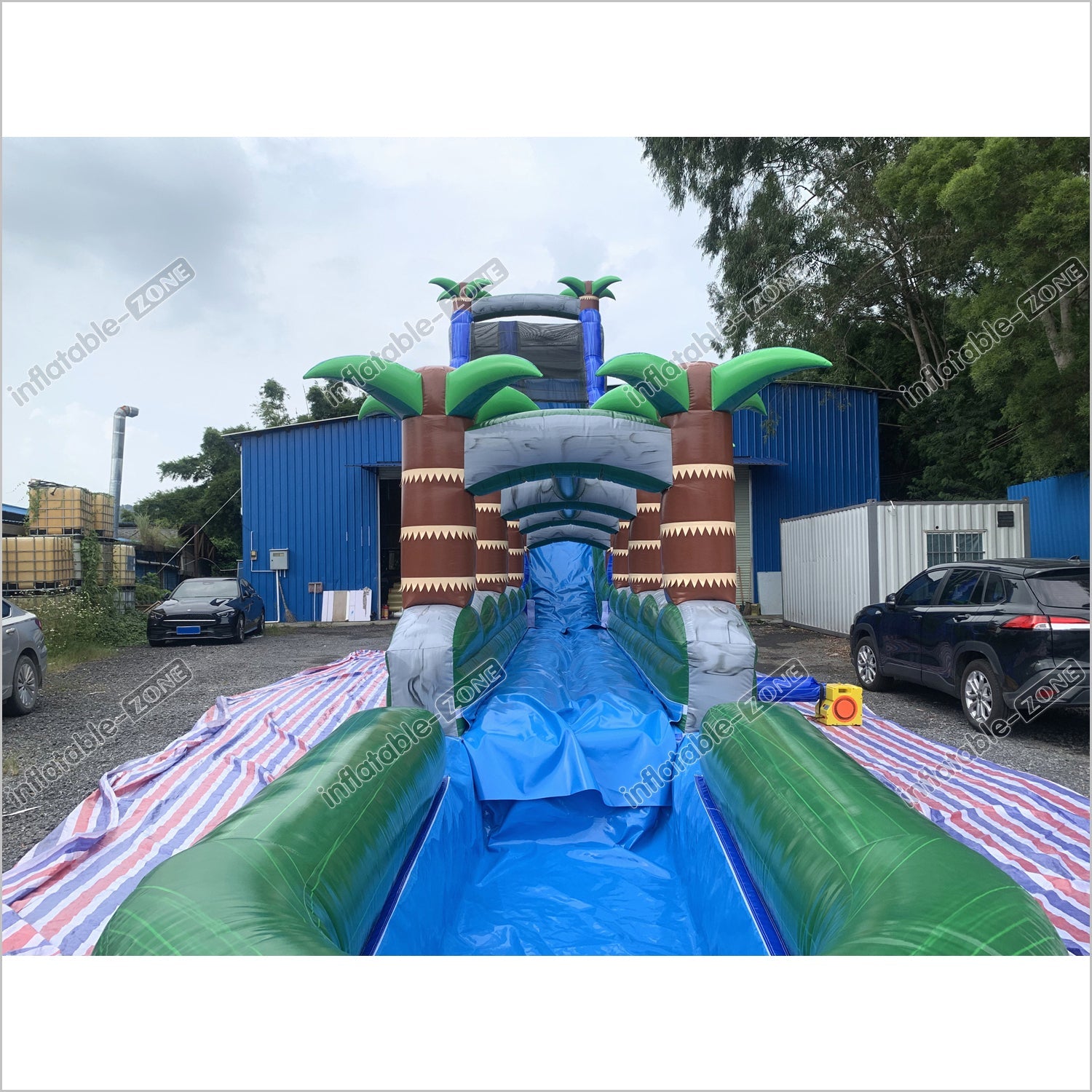 Inflatable Water Slide With Palm Trees Large Outdoor Inflatables Water Play Jumping Castle Slip And Slide Into Pool - Inflatable-Zone