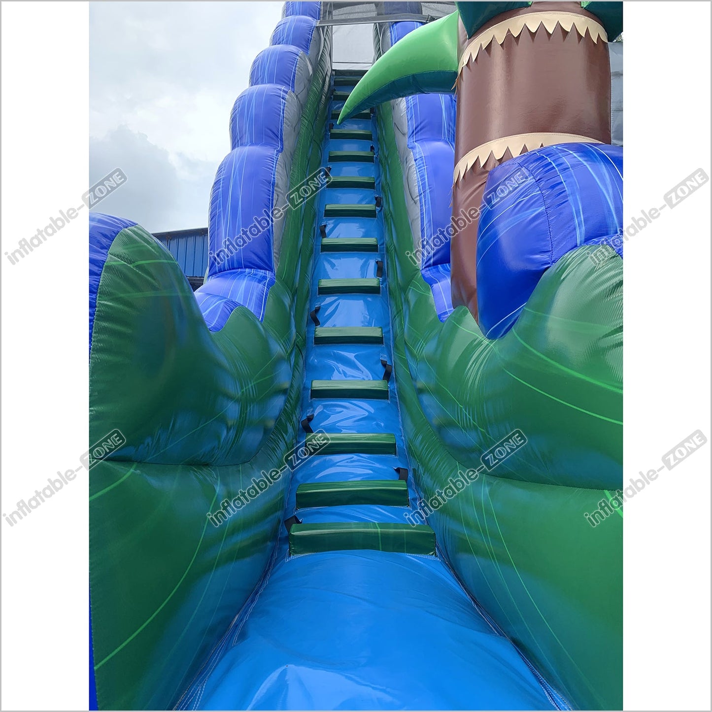 Inflatable Water Slide With Palm Trees Large Outdoor Inflatables Water Play Jumping Castle Slip And Slide Into Pool - Inflatable-Zone