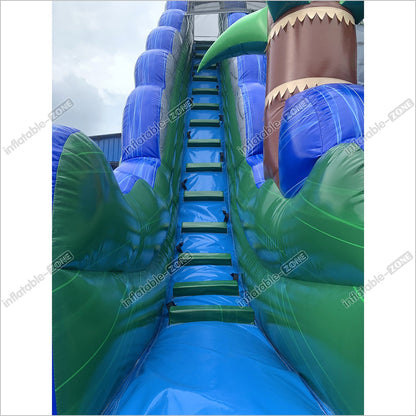 Inflatable Water Slide With Palm Trees Large Outdoor Inflatables Water Play Jumping Castle Slip And Slide Into Pool - Inflatable-Zone