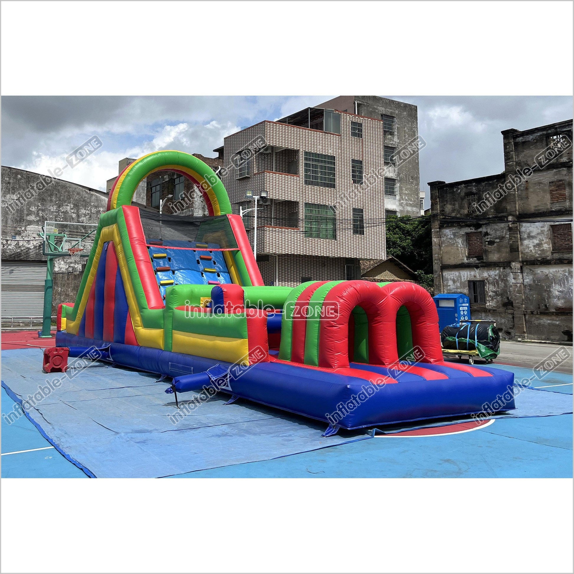 Large Inflatable Obstacle Course Playground Near Me Inflatable Slide And Rock Climbing Wall Challenge Course For Kids - Inflatable-Zone