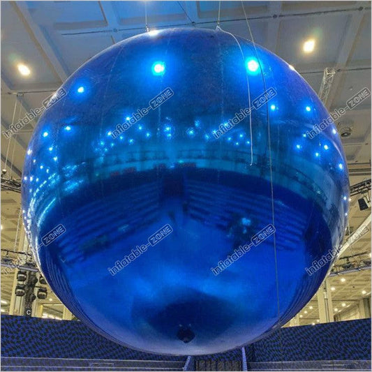 Blue Inflatable Mirror Ball Giant Brightness Hanging Mirror Balloon Inflatable Reflected Ball - Inflatable-Zone