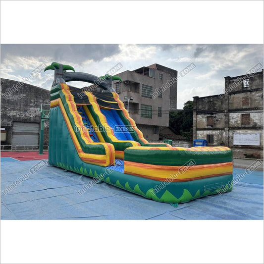 Palm Tree Inflatable Water Slide Outdoor Commercial Grade Water Jumping Castle With Slide And Splash Pool - Inflatable-Zone