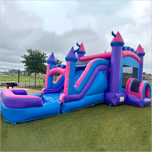 Purple And Pink Combo Inflatable Waterslide Bounce House Princess Party Water Slide Jumping Castle For Sale