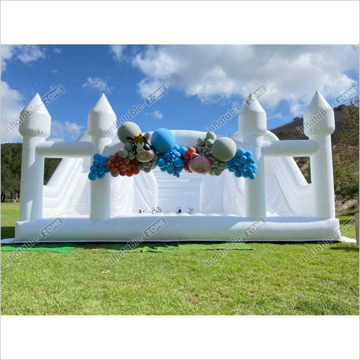 Commercial Giant Inflatable Bounce House With Slides Combo, White Bounce Castle For Wedding Party - Inflatable-Zone