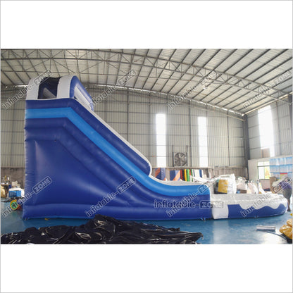 Large Commercial Single Lane Waterslide Blue And White Inflatable Water Slide Jumping Castle Swimming Pool - Inflatable-Zone