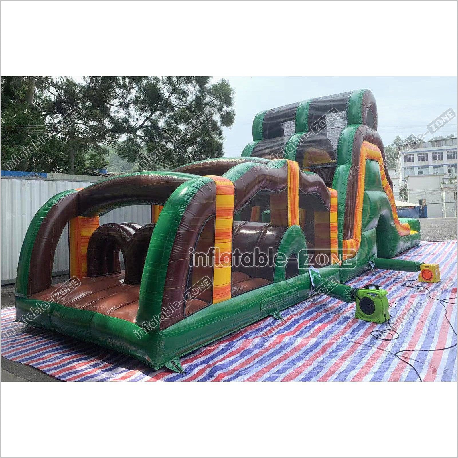 Outdoor Swimming Pool Inflatable Obstacle Course Challenge Race Interactive Large Inflatable Game Obstacle With Slide - Inflatable-Zone