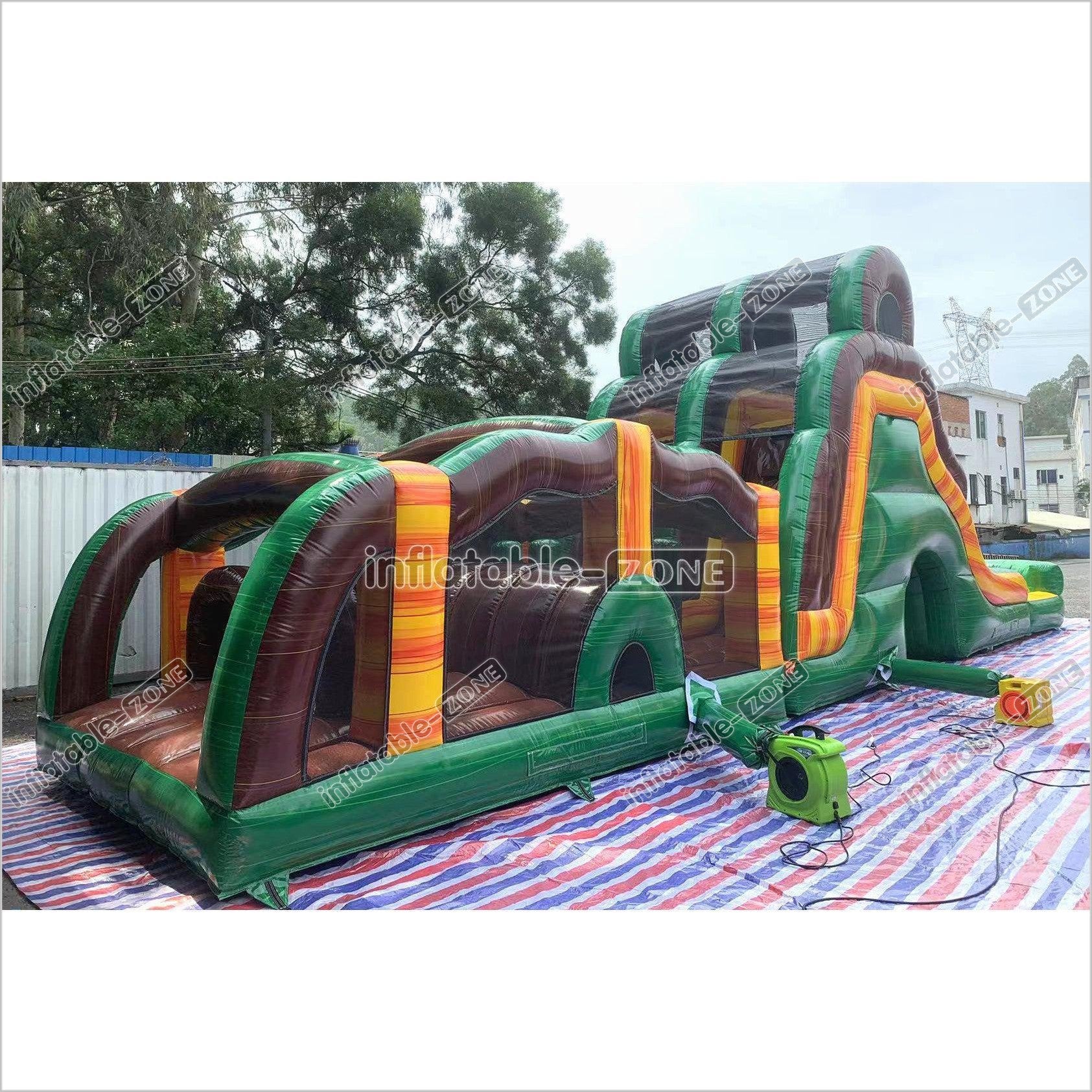 Outdoor Swimming Pool Inflatable Obstacle Course Challenge Race Interactive Large Inflatable Game Obstacle With Slide - Inflatable-Zone