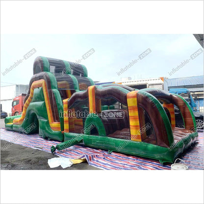 Outdoor Swimming Pool Inflatable Obstacle Course Challenge Race Interactive Large Inflatable Game Obstacle With Slide - Inflatable-Zone