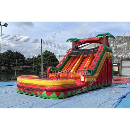Tropical Dual Lane Water Slide Inflatable Play Center Adult Blow Up Waterslide Inflatable Pool Playground - Inflatable-Zone
